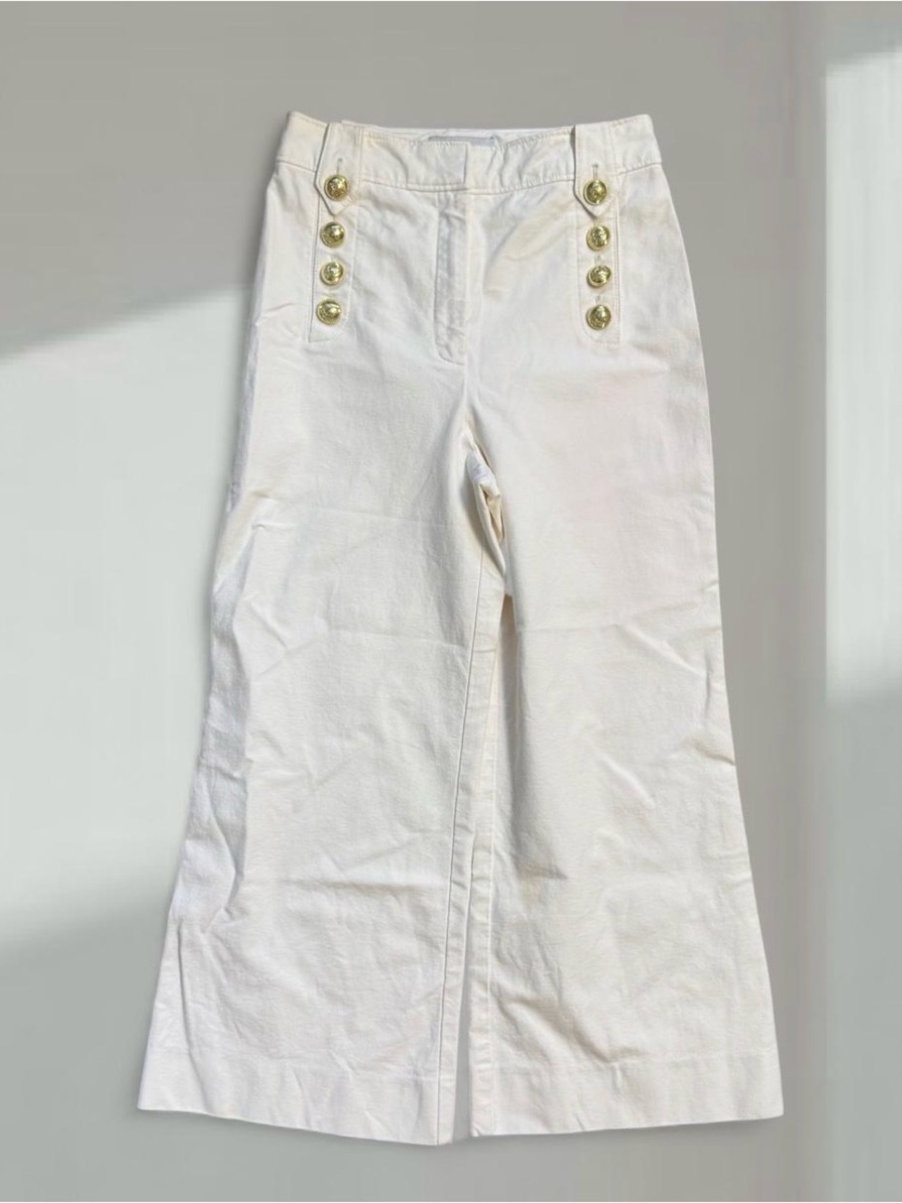 Derek Lam 10 Crosby Robertson Sailor Flare Wide Leg Pants White Gold Button sz 8